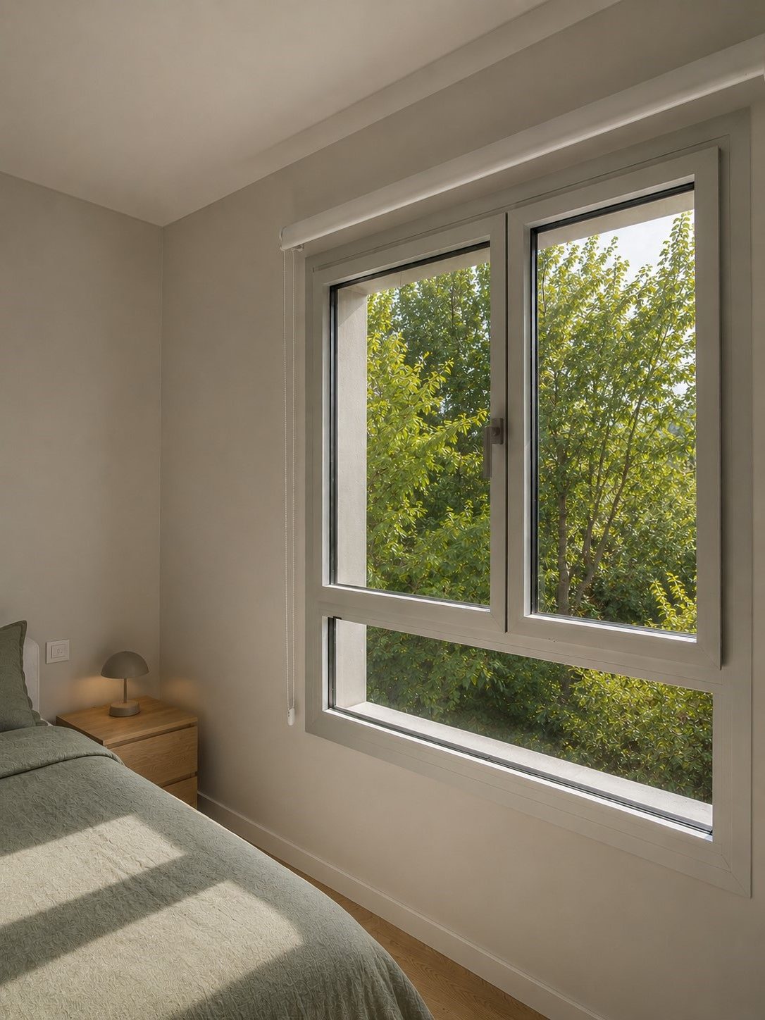 Ventana de aluminio practicable en dormitorio de vivienda en Vilanova i la Geltrú